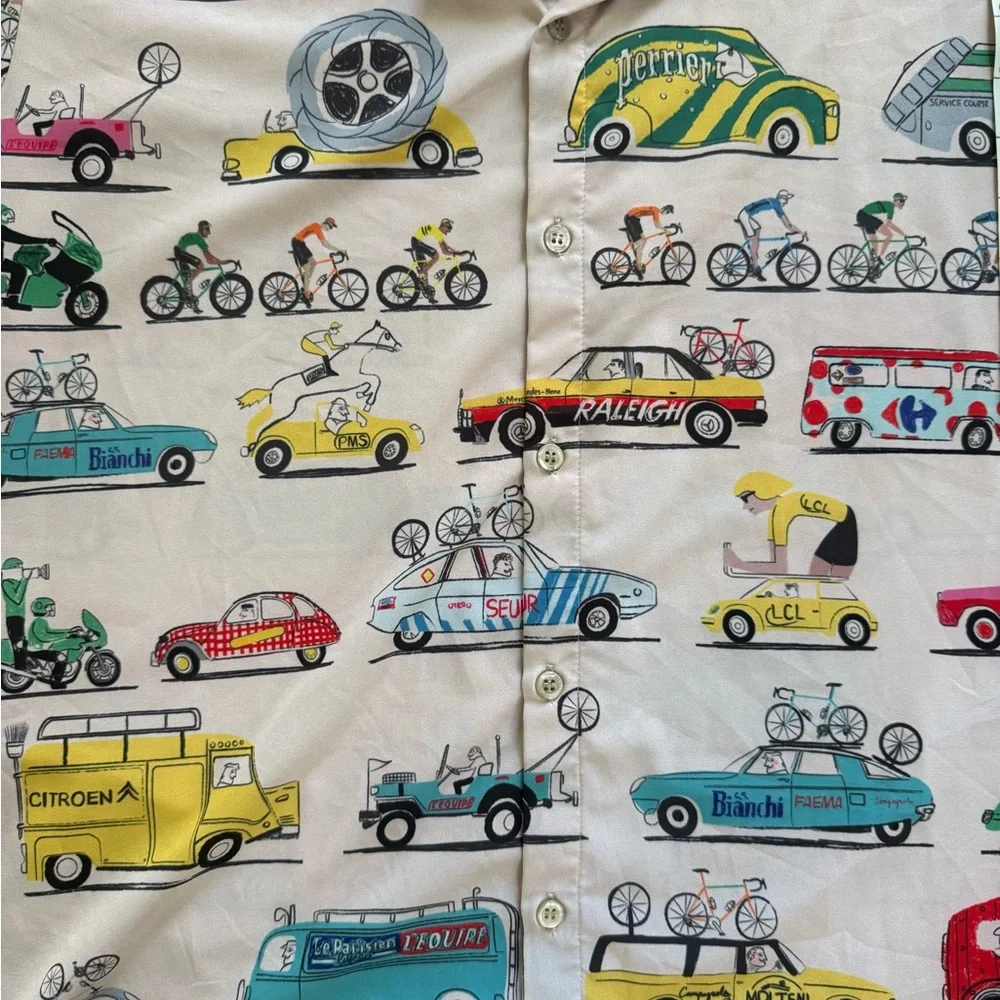 Men's Vintage Car Print Casual Shirt - Multicolor - Picture 3 of 6
